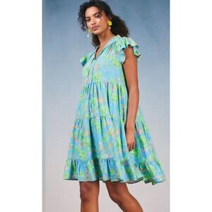 Anthropologie CURRENT AIR Floral Ruffled Tiered Dress‎ Sz L